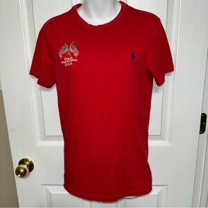 Polo Ralph Lauren Shirt Red Small Embroidered Polo Logo American Flags USA Pony